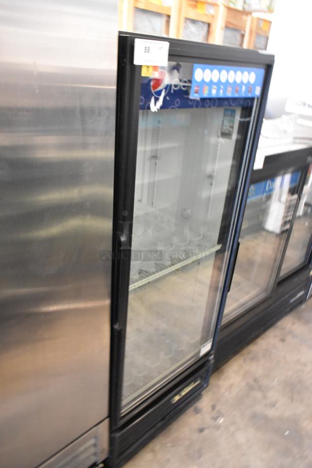 True GDM-12 Metal Commercial Cooler, single glass door, poly coated racks, 115V, used condition, visible branding.