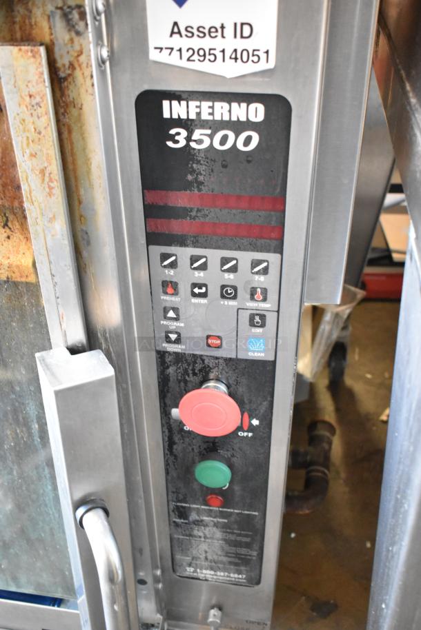 Hardt Inferno 3500 stainless steel commercial rotisserie oven, natural gas powered, 40 bird capacity, control panel visible.
