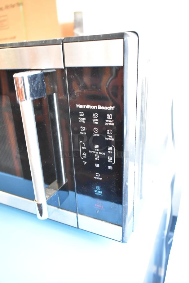 Hamilton Beach HB61B100027880 metal countertop microwave, sleek design, digital display, 115 volts, 1 phase, excellent condition.