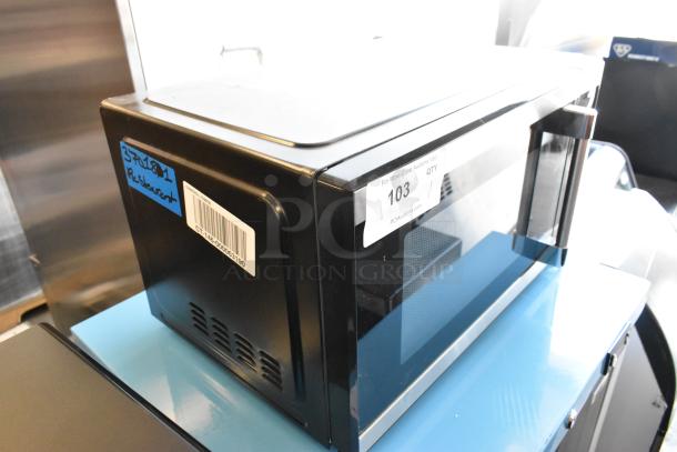 2023 Hamilton Beach HB61S100027880 metal countertop microwave oven with plate, 115 volts, 1 phase, black finish, label marked.