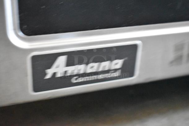 2021 Amana RCS10TS metal countertop microwave oven with plate, visible Amana Commercial label, 115V, 1 phase.