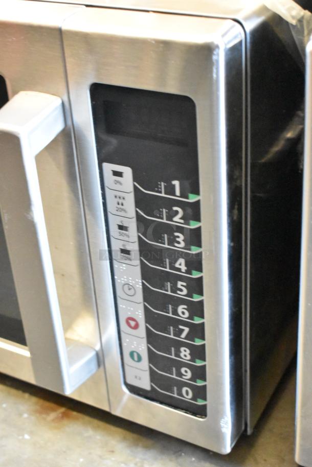 2021 Amana RCS10TS metal countertop microwave oven with control panel, 115 volts, 1 phase, includes plate.