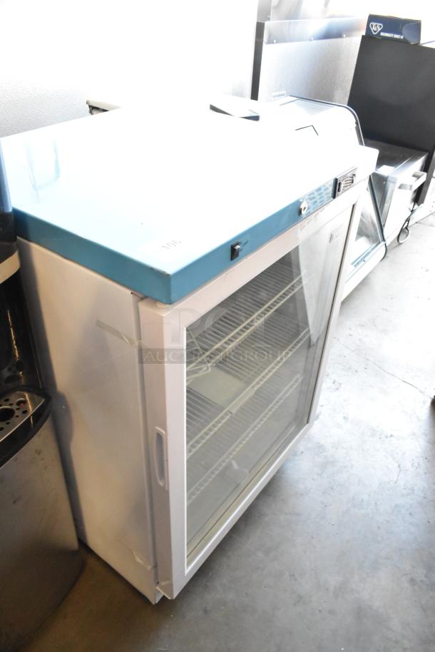 EQ Temp ACR52G mini cooler merchandiser with poly coated racks, 115V, 1 phase. Glass door, good condition.