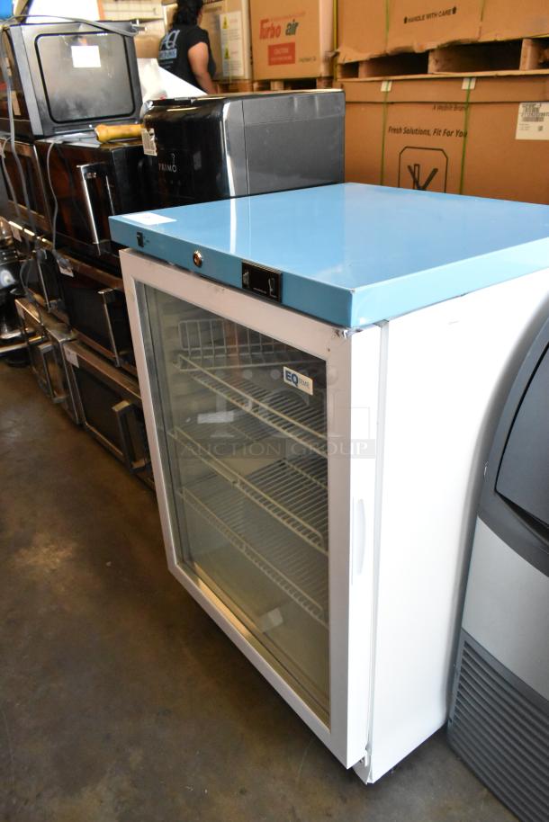 EQ Temp ACR52G metal mini cooler merchandiser with glass door and poly coated racks. 115 volts, 1 phase, clean condition.