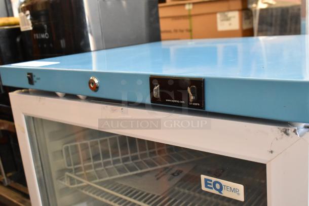 EQ Temp ACR52G metal mini cooler merchandiser with poly-coated racks, visible control panel, and EQ Temp branding.