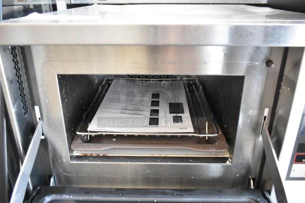 2025 Panasonic NE-SCV2N stainless steel rapid cook oven, open showing interior, for commercial use. 208/240V, 1 phase.