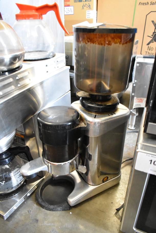 VFA Express AN-1664 metal commercial countertop espresso bean grinder, 110V, 1 phase, stainless steel finish, used condition.