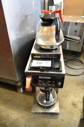 Bunn CWTF15 Stainless Steel Commercial Countertop 3 Burner Coffee Machine w// Hot Water Dispenser, Metal Brew Basket and 3 Coffee Pots. 120 Volts, 1 Phase. - Item #1206081