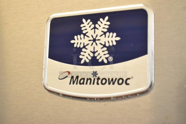 Manitowoc IY0606A-261 stainless steel ice head logo on commercial bin, 208-230V, 1 phase shown.