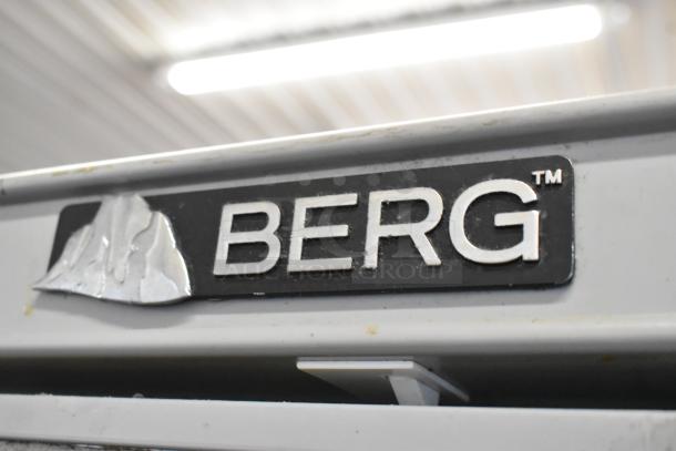 Berg BVER23 metal commercial single door reach-in cooler label, showing brand name and some wear on the decal.