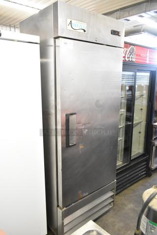 Avantco 178A19RHC stainless steel single door reach-in cooler with poly coated racks, on casters, 115V, 1 phase.