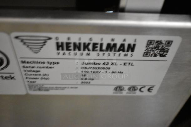 Henkelman Jumbo 42 XL - ETL vacuum sealer label, showing model, serial number, voltage, current, and power details.