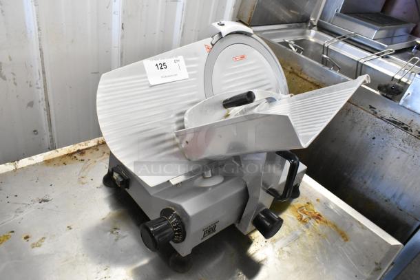 Backyard Pro 554SL112E commercial meat slicer with blade sharpener, 115V, 1-phase, metal, countertop model in used condition.