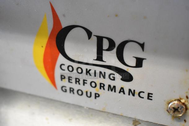 2021 Cooking Performance Group stainless steel commercial griddle, natural gas, 120,000 BTU, model 351GTCPG48NL, logo visible.