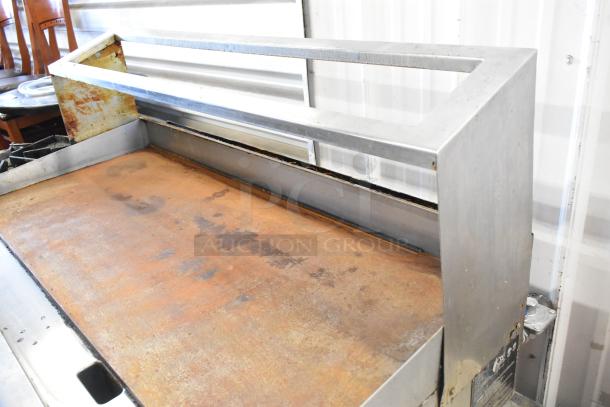 2021 CPG 351GTCPG48NL stainless steel gas flat top griddle, with thermostatic controls, 120,000 BTU, shows rust and wear.