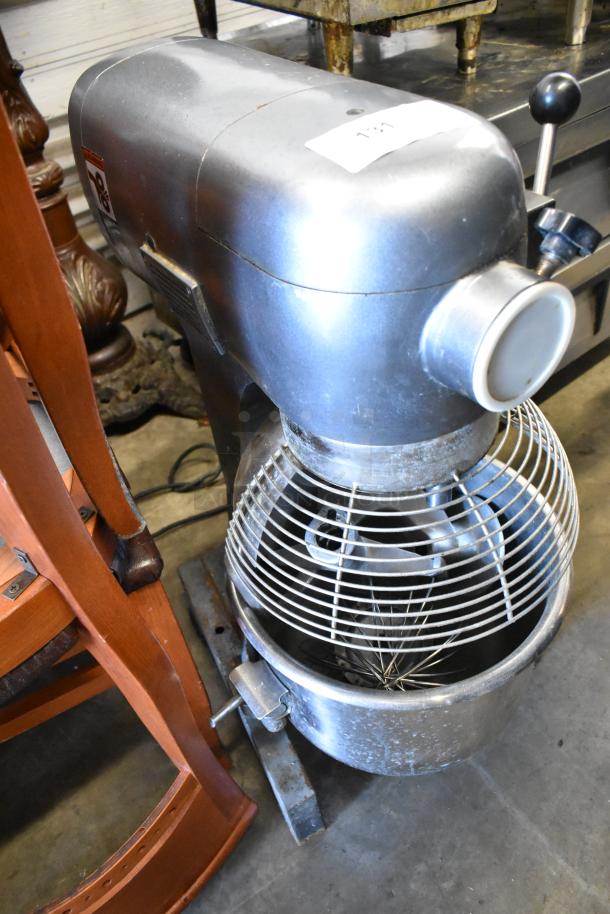Avantco MX20 commercial 20-quart dough mixer with metal bowl, guard, dough hook, paddle, and whisk attachments. 120V, 1 Phase.