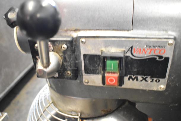 Avantco MX20 metal commercial countertop mixer with bowl, guard, hook, paddle, whisk; 120V, 1 phase, used condition.