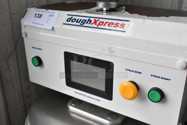 Dough Xpress DXE-W countertop dough press, 120V, 1 phase, with start/stop buttons and digital display, metal body, good condition.