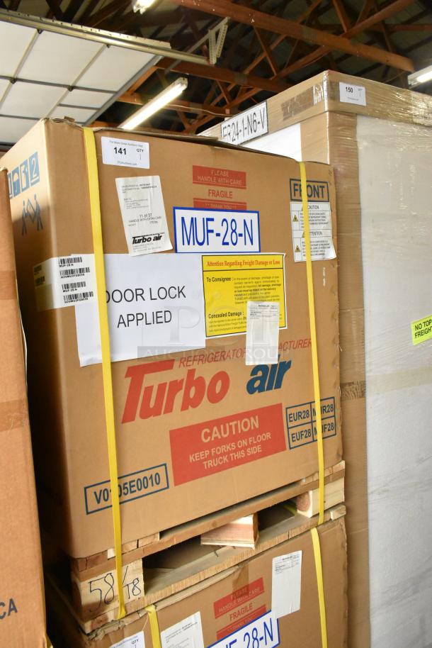 Brand new Turbo Air MUF-28-N stainless steel commercial freezer in original packaging. 115V, 1 phase. Door lock applied.