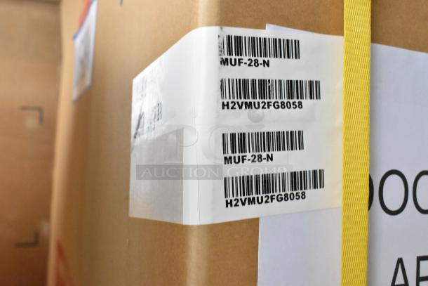 Brand new Turbo Air MUF-28-N undercounter freezer box, labels showing model and barcode, 115V, 1 phase.
