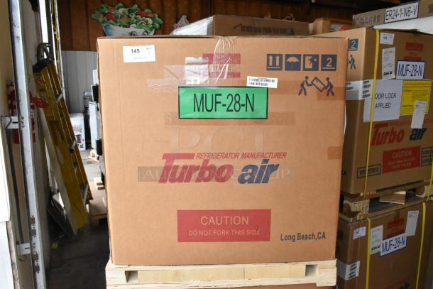 BRAND NEW Turbo Air MUF-28-N stainless steel freezer in box. Commercial-grade, single door, 115V, 1 phase.