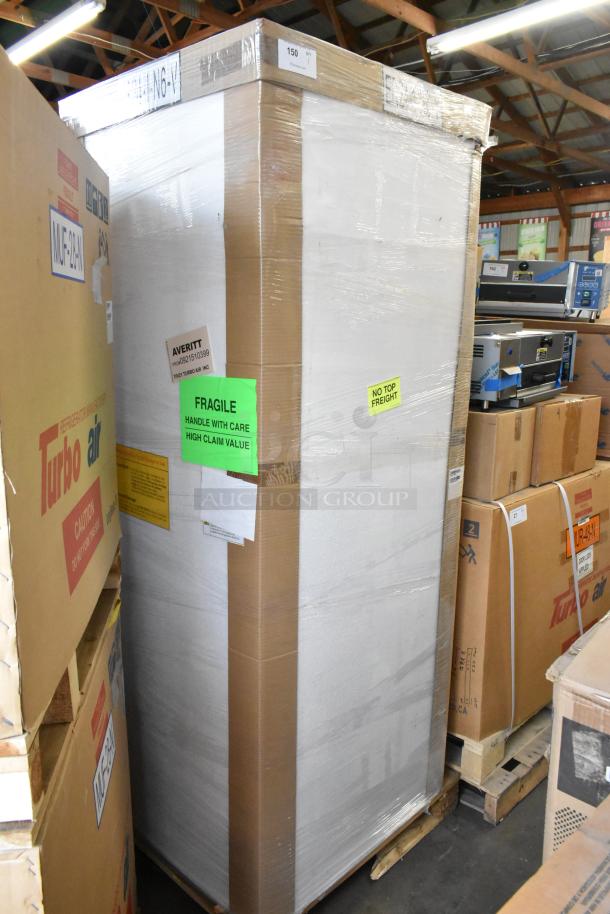 Turbo Air ER24-1-N6-V stainless steel reach-in cooler, brand new in box, 115 volts, 1 phase, with handling labels.