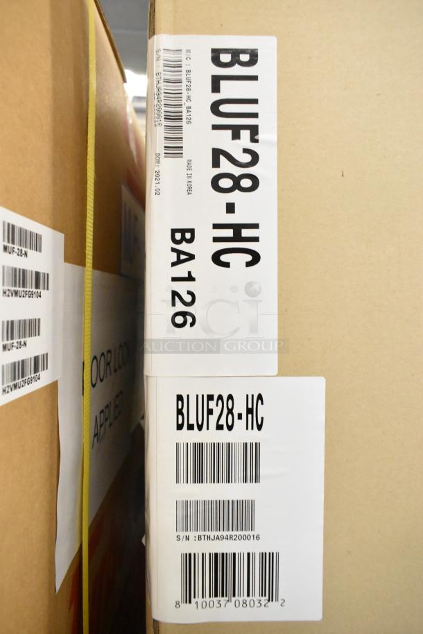 Brand new Blue Air BLUF28-HC stainless steel single door undercounter freezer in box, 115 volts, 1 phase.