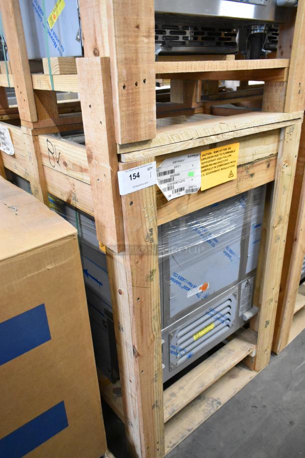 BKI 52473-1 stainless steel commercial meat freezer, new in crate, 115V, 1 phase, on commercial casters.