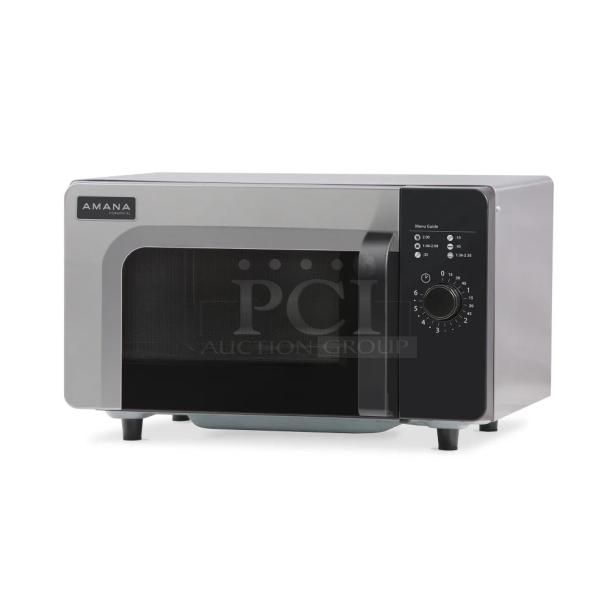 2021 Amana RMS10DSA stainless steel commercial microwave, dial controls, brand new in crate, pristine condition.