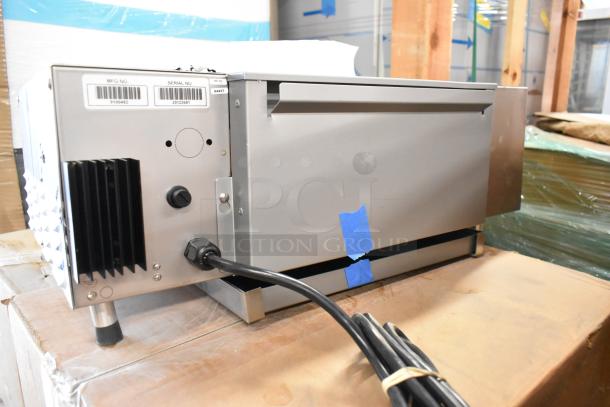 BRAND NEW AJ Antunes MS-355 stainless steel countertop steamer, 115V, minor scratches, manufacturer and serial numbers visible.