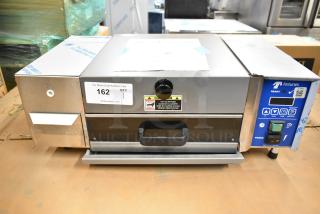 AJ Antunes MS-355 stainless steel commercial countertop steamer, 115V, 1 phase, brand new, visible caution and auction labels.
