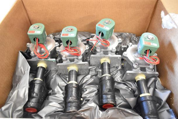 Box of 4 brand new Antunes shutoff valves, model MS-355CF, sealed in original packaging.