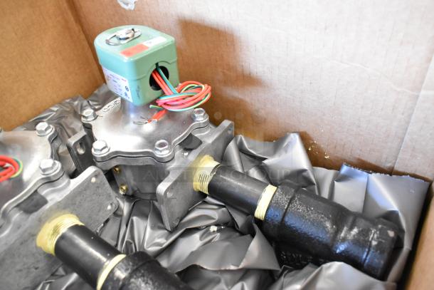 Box of 4 brand new Antunes MS-355CF shutoff valves, each with multicolored wiring and sturdy metal construction.