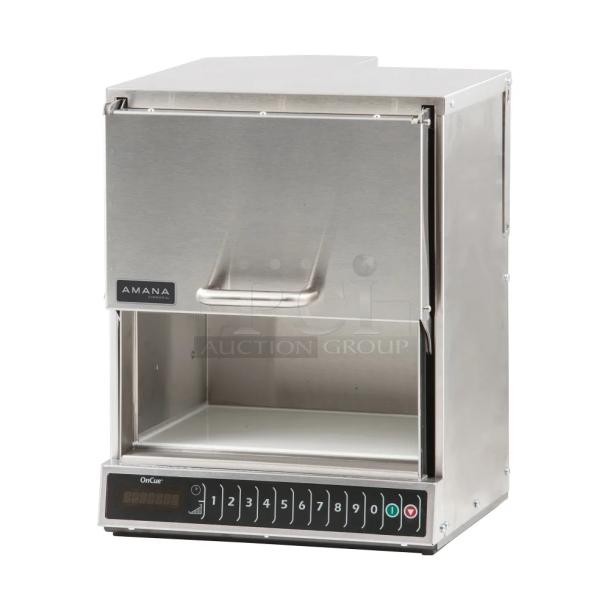 Brand new 2021 Amana AOC24 stainless steel commercial microwave, touch pad control, 208-240 volts, in original box.