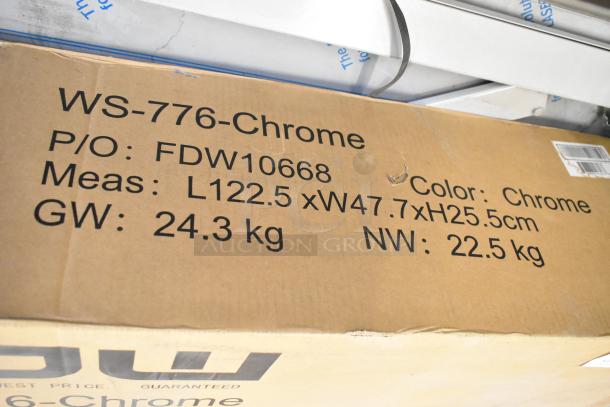 BRAND NEW BestOffice WS-776-CHROME shelving unit in box. Chrome finish, dimensions L122.5xW47.7xH25.5cm, weight 24.3kg.