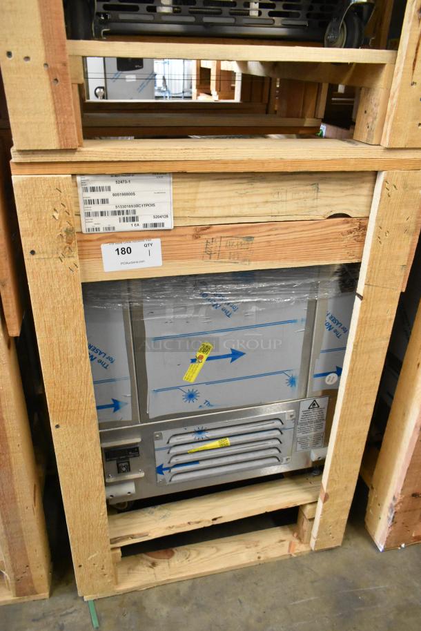Brand new 2022 BKI 52473-1 stainless steel commercial meat freezer on casters in crate. 115V, 1 Phase.