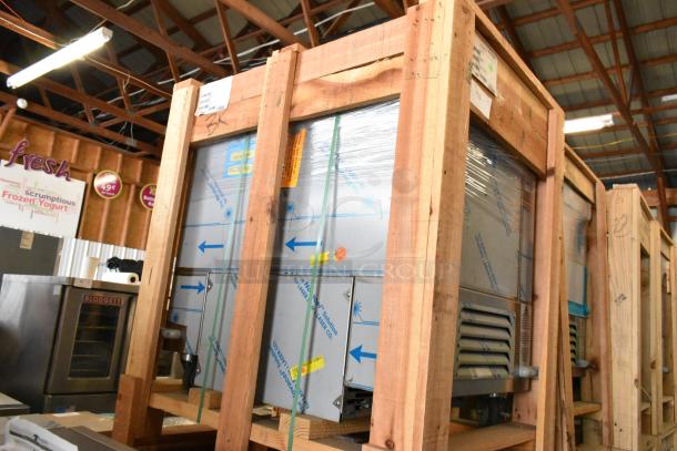 BRAND NEW 2022 BKI 52473-1 stainless steel commercial meat freezer in crate, on casters. 115V, 1 phase. Factory-sealed.