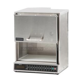 Brand new Amana AOC24 OnCue stainless steel commercial microwave with touch pad, 208-240 volts, in original box.