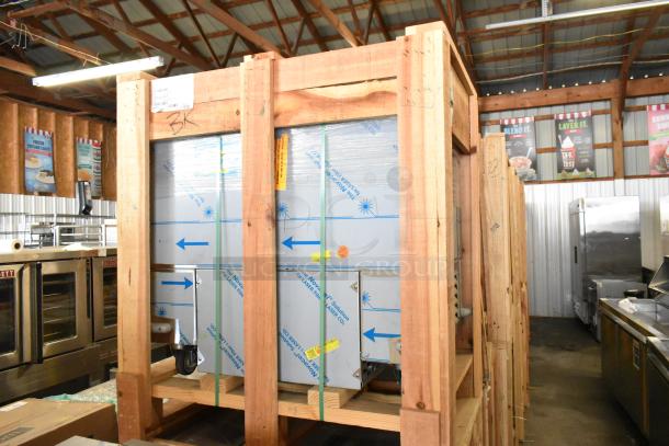 BKI 52473-1 stainless steel meat freezer, brand new in crate. Commercial casters, 115V, 1 phase. Model 2022.