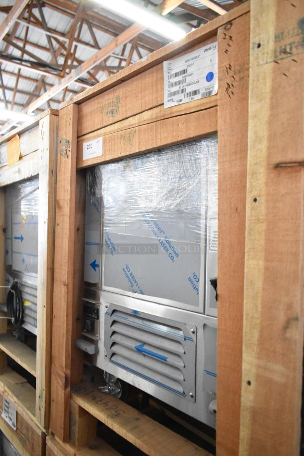 Brand new BKI 52473-1 stainless steel commercial meat freezer, crated, with tags. Features 115V, 1-phase, on casters.