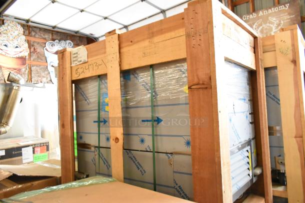 BRAND NEW BKI 52473-1 stainless steel commercial meat freezer in crate, on casters. Model noted on crate, 115V, 1 phase.