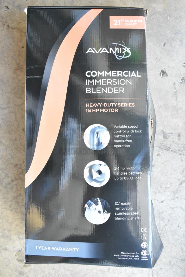 Brand new AvaMix 928IBHD21 21" heavy-duty immersion blender box, 1 1/4 hp, variable speed, 120V, 1 phase.
