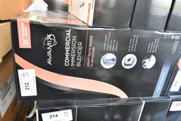 3 AvaMix 928IBHD21 immersion blenders, 21" variable speed, 1 1/4 hp, new with scratch and dent, 120V, for auction.