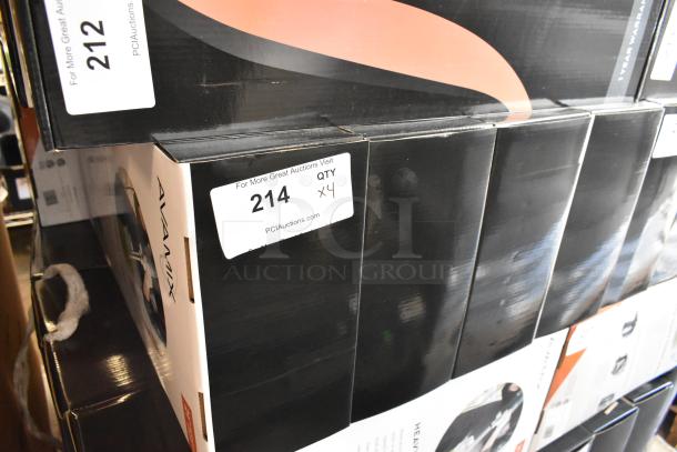 4 new AvaMix 928IBHD21 21" heavy-duty immersion blenders in boxes. Tags indicate item 214, quantity 4. 1 1/4 hp, 120V.