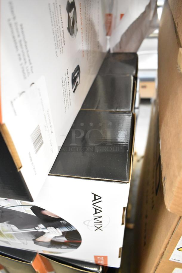 Three new AvaMix 928IBHD21 21" heavy-duty immersion blenders in boxes, visible branding, 1 1/4 hp, 120V, scratch and dent.