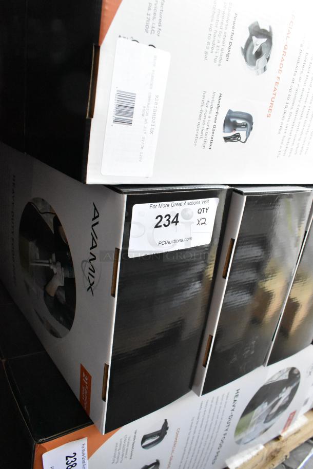 Two new AvaMix 928IBHD21 21" heavy-duty immersion blenders in boxes, 1 1/4 hp, 120V, with scratch and dent packaging.