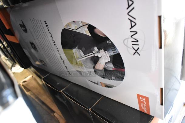 AvaMix 928IBHD21 immersion blender packaging, 21" heavy-duty, 1 1/4 hp, new condition, variable speed, 120V, 1 phase.