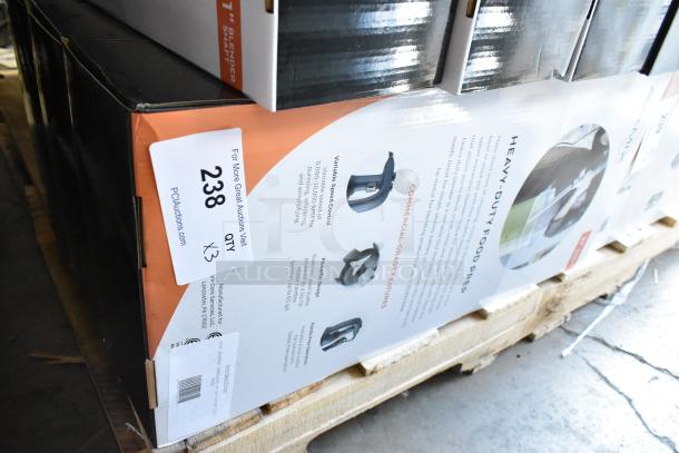 3 Brand New Scratch and Dent AvaMix 928IBHD21 21" Heavy-Duty Variable Speed Immersion Blenders on pallet, auction tag visible.
