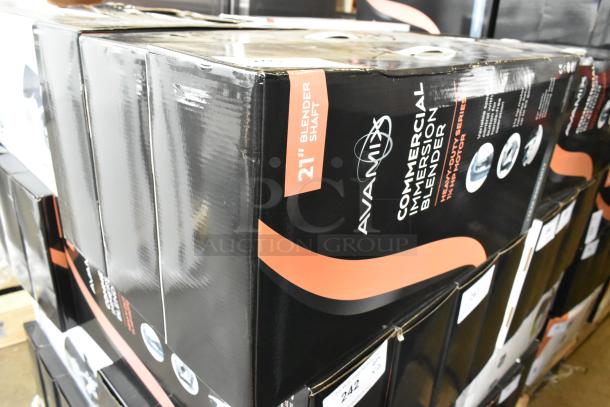 3 new AvaMix 928IBHD21 21" heavy-duty immersion blenders in boxes. Scratch and dent condition. 1 1/4 hp, 120V, 1 phase.