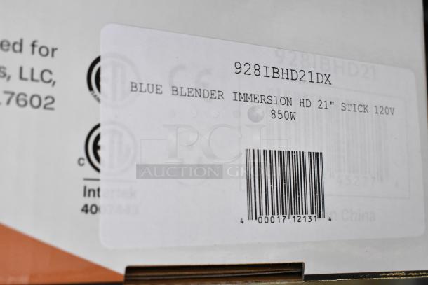Brand new AvaMix 928IBHD21 21" heavy-duty immersion blender box; label reads "BLUE BLENDER IMMERSION HD 21" STICK 120V 850W."